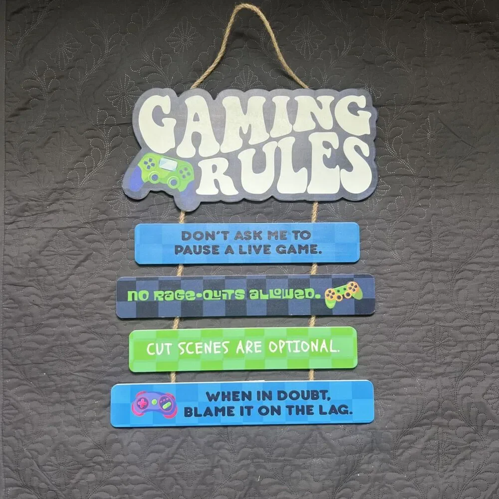 Gamer Rules Wall Hanging - Video Game Room Decor Sign 21